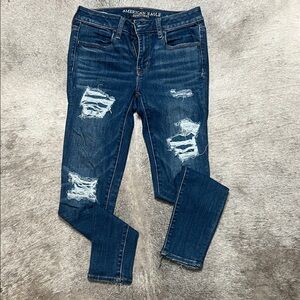 American Eagle Outfitters Women's Dark Blue Ripped Jeans